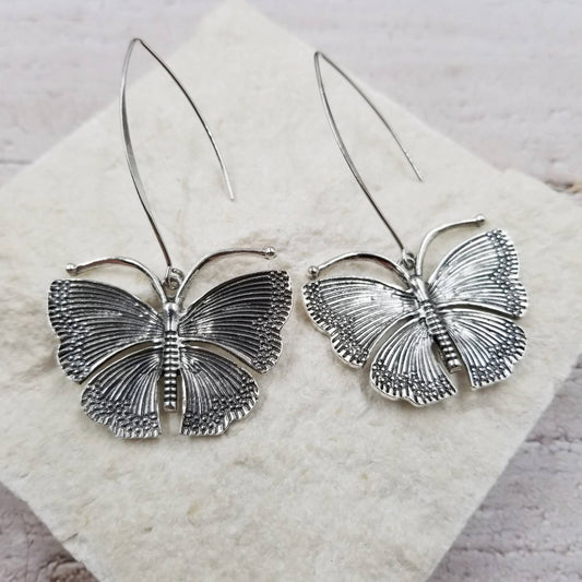 Pendientes vintage de mariposa de plata