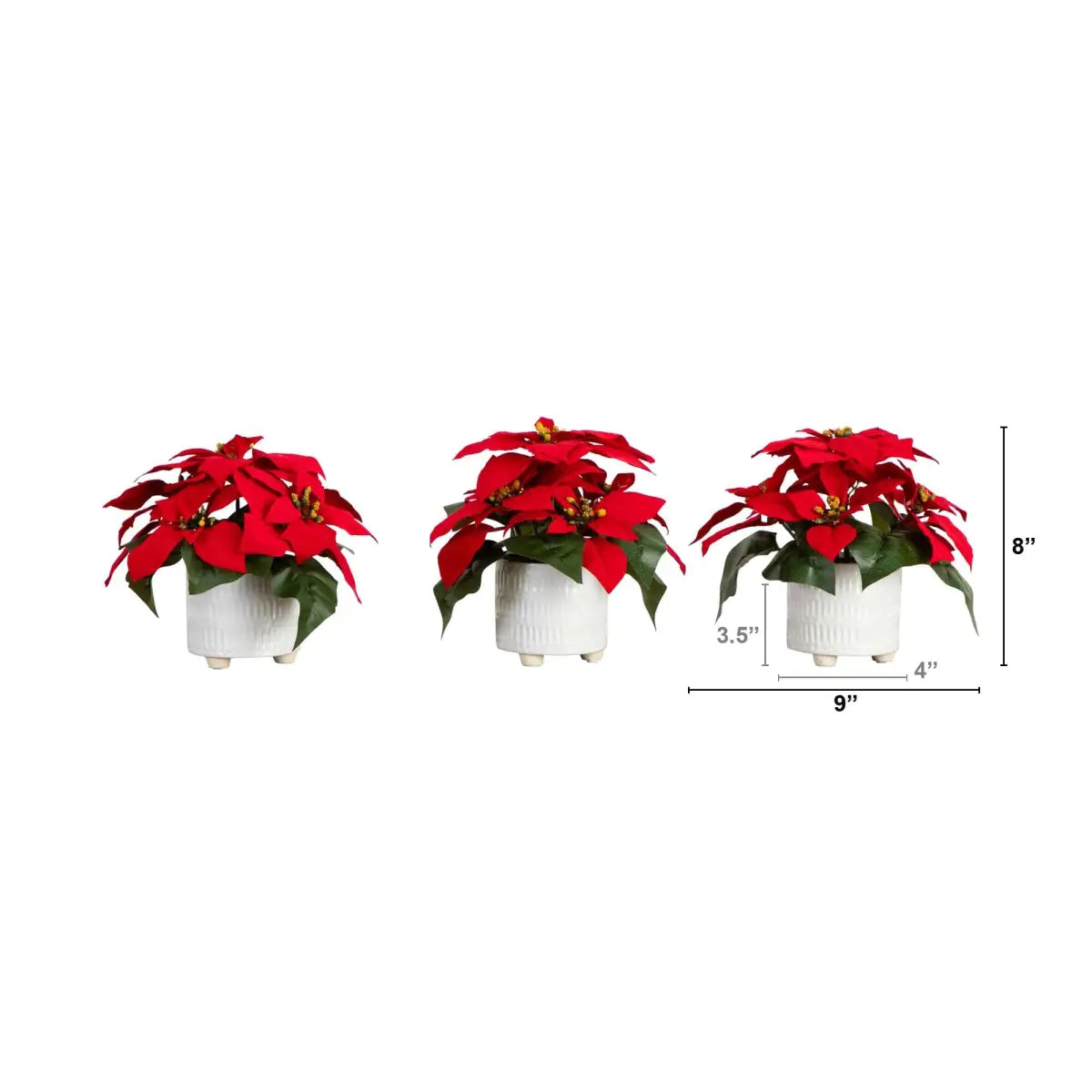 9” Artificial Poinsettia Arrangements in White Ceramic Pots - Set of 3 - Nearly Natural