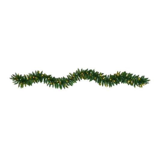 9’ Christmas Pine Artificial Garland with 50 Warm White LEDs Lights - Nearly Natural