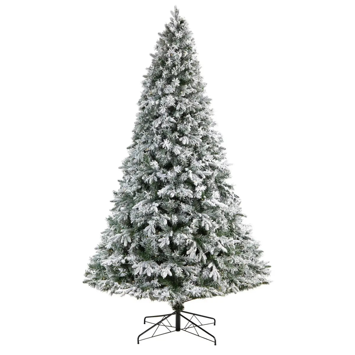 9’ Flocked Vermont Mixed Pine Christmas Tree with 650 LED Lights and 1960 Bendable Branches - Nearly Natural