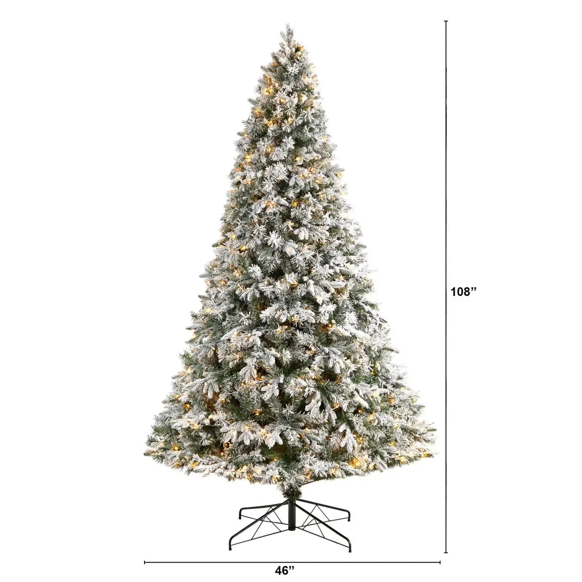 9’ Flocked Vermont Mixed Pine Christmas Tree with 650 LED Lights and 1960 Bendable Branches - Nearly Natural