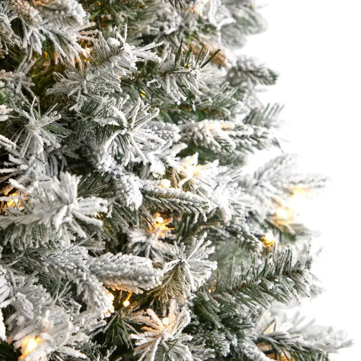 9’ Flocked Vermont Mixed Pine Christmas Tree with 650 LED Lights and 1960 Bendable Branches - Nearly Natural