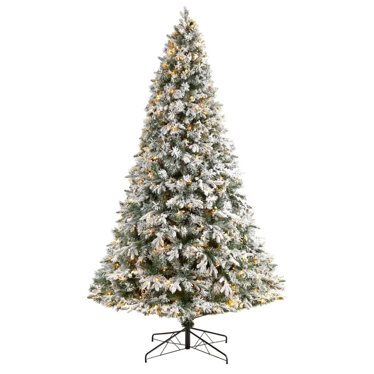 9’ Flocked Vermont Mixed Pine Christmas Tree with 650 LED Lights and 1960 Bendable Branches - Nearly Natural