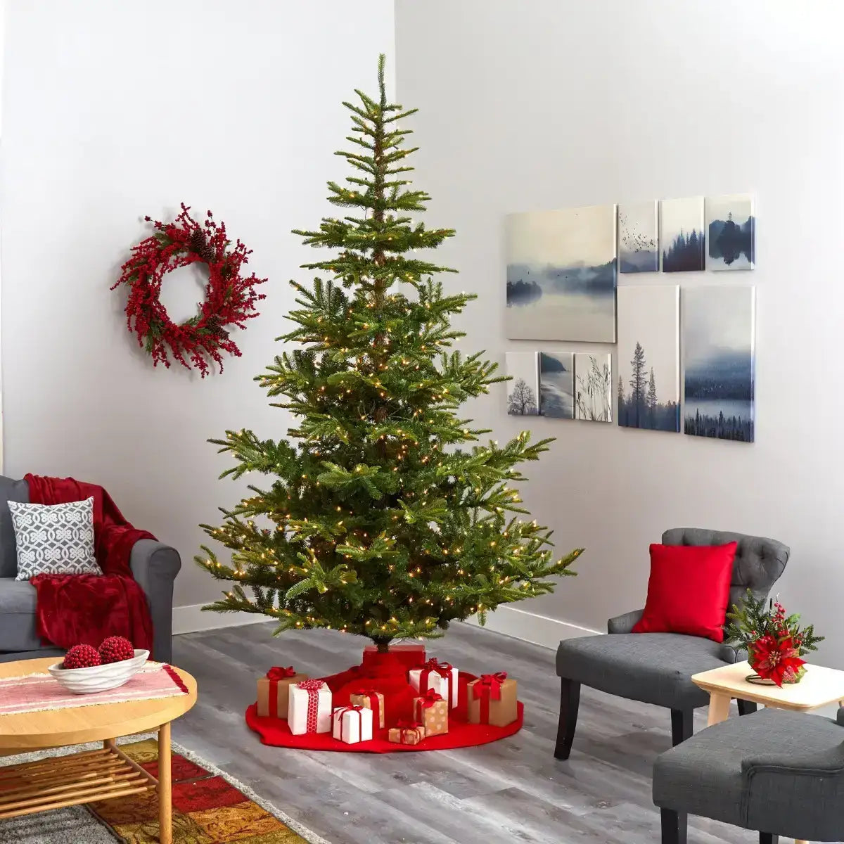 9’ Layered Washington Spruce Artificial Christmas Tree with 750 Clear LED Lights and 2055 Bendable Branches - Green