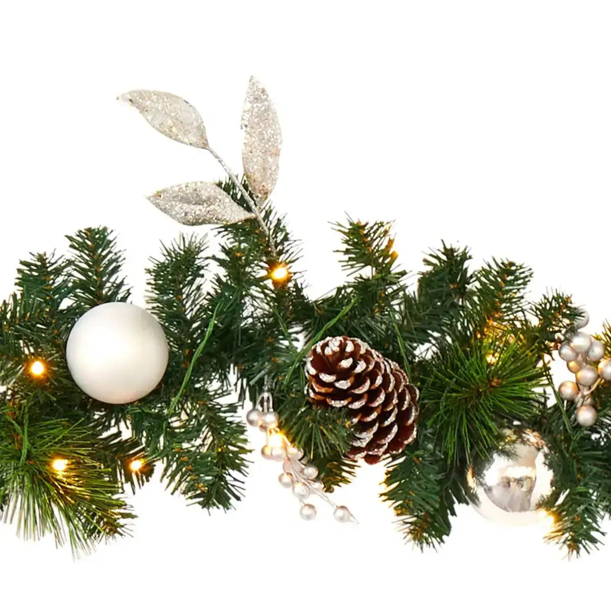 9’ Ornament and Pinecone Artificial Christmas Garland with 50 Clear LED Lights - Nearly Natural