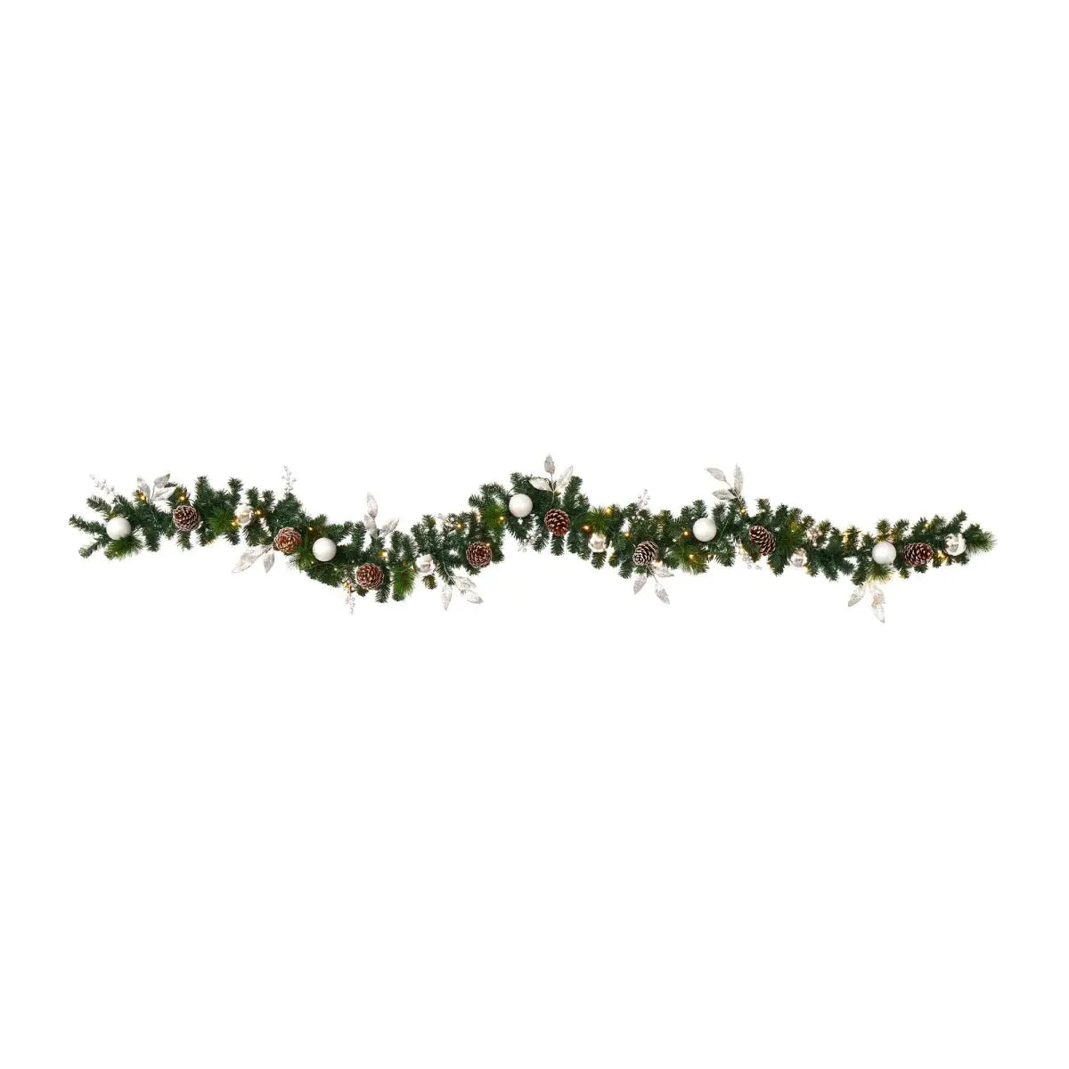 9’ Ornament and Pinecone Artificial Christmas Garland with 50 Clear LED Lights - Nearly Natural