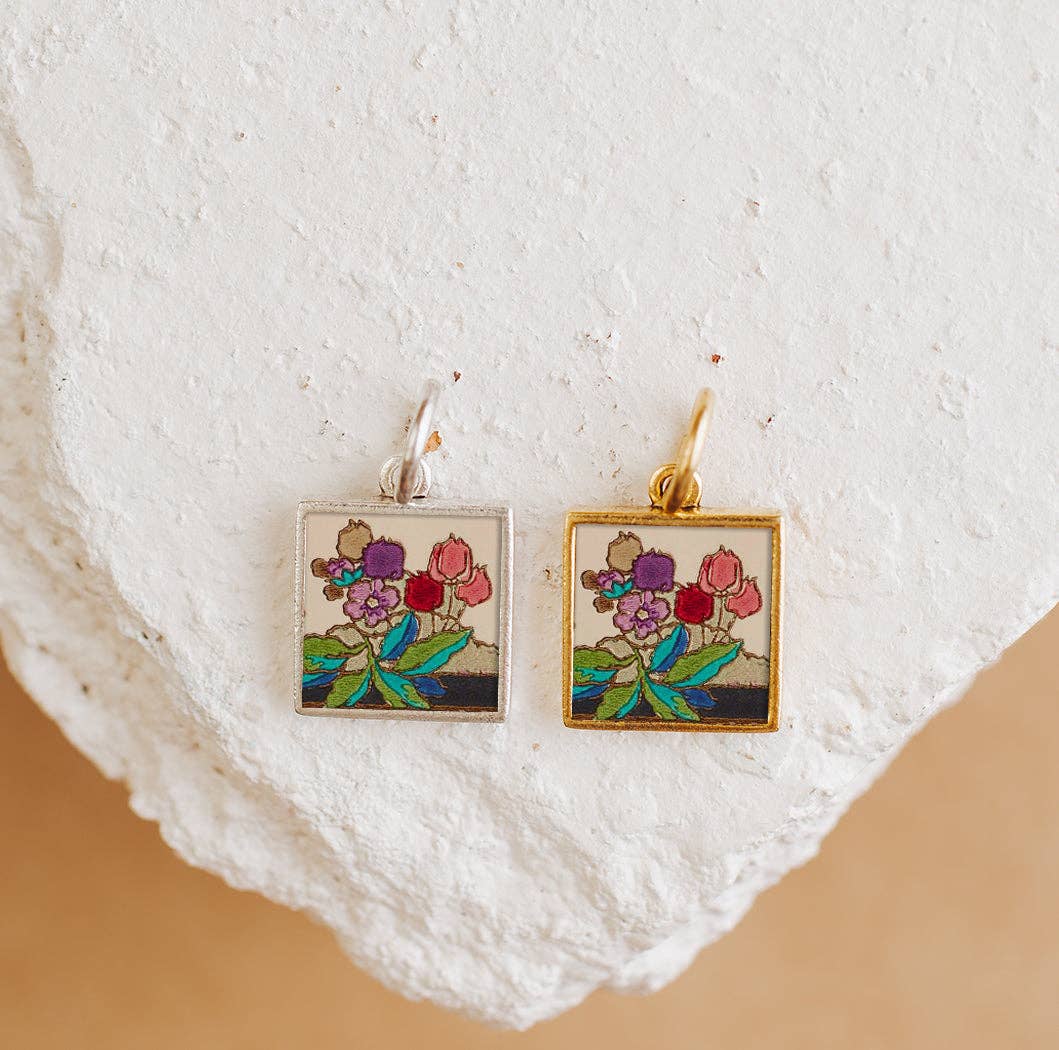 Flourish Flower Charm Pendant Necklace Gold or Silver - Pendant Only / Antique Gold