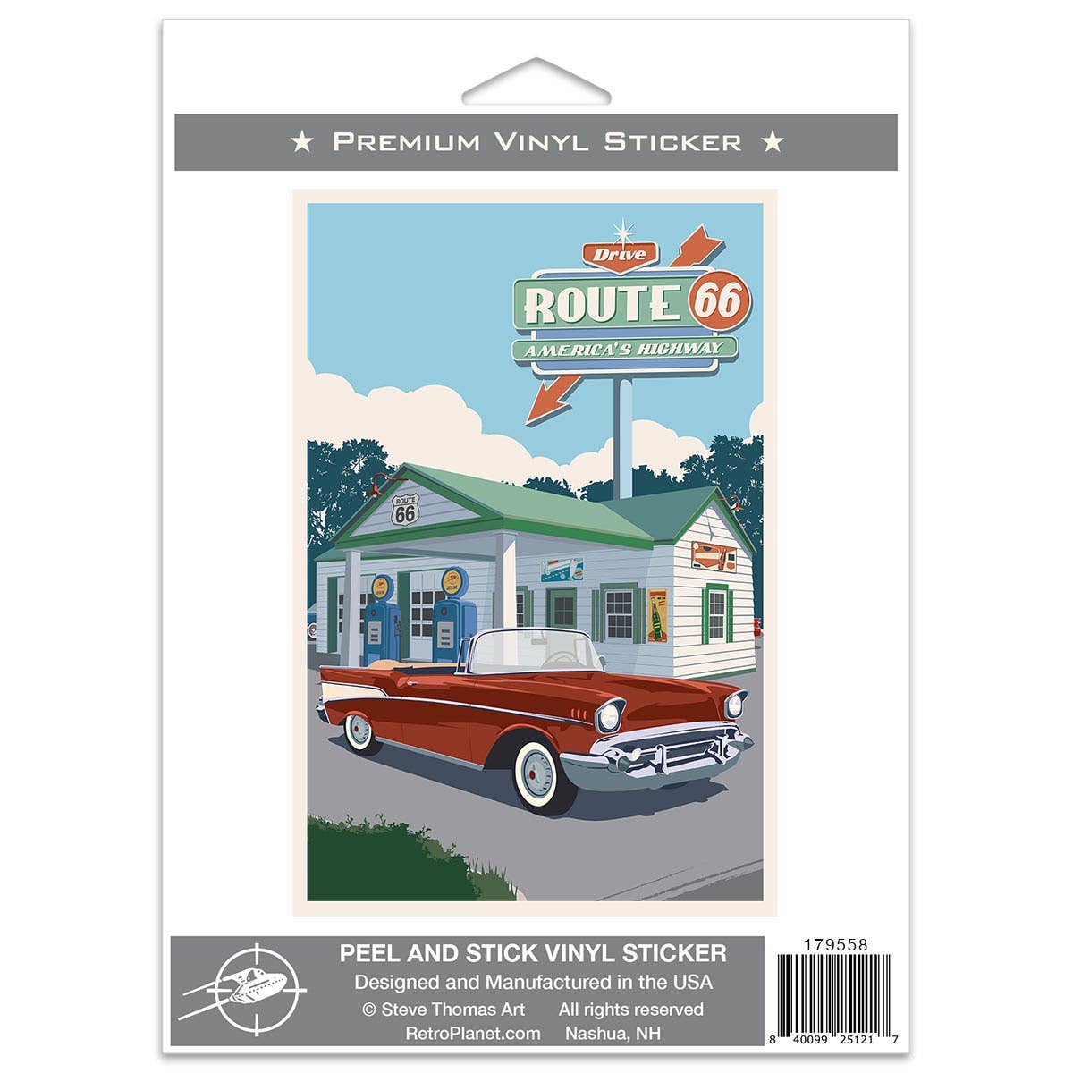 Route 66 Classic Car - Large Vinyl Sticker