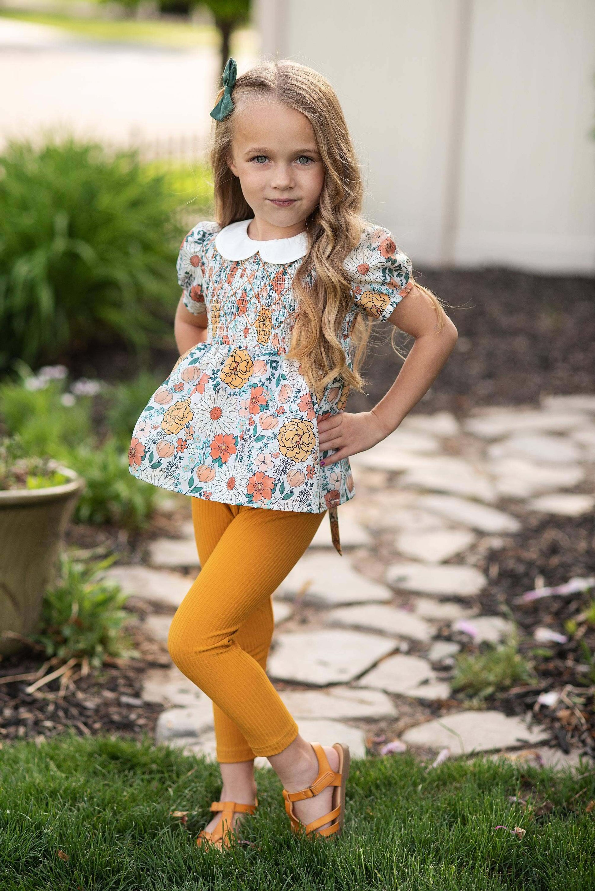 Girls Floral Top and Leggings Outfit