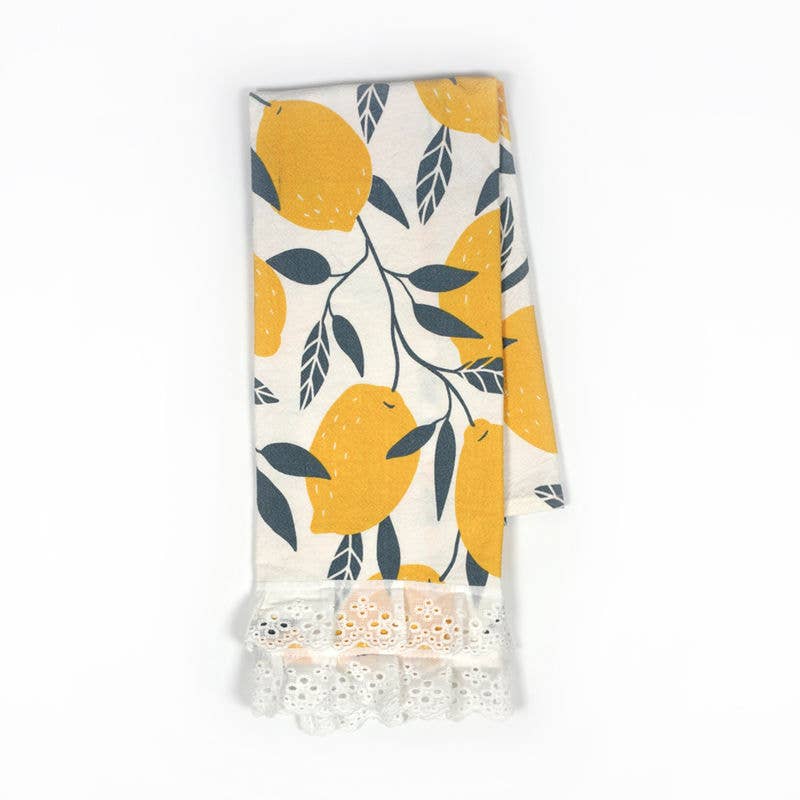 Kitchen Tea Towel - Lemons with Ruffle - 17x24 - Adams & Co.