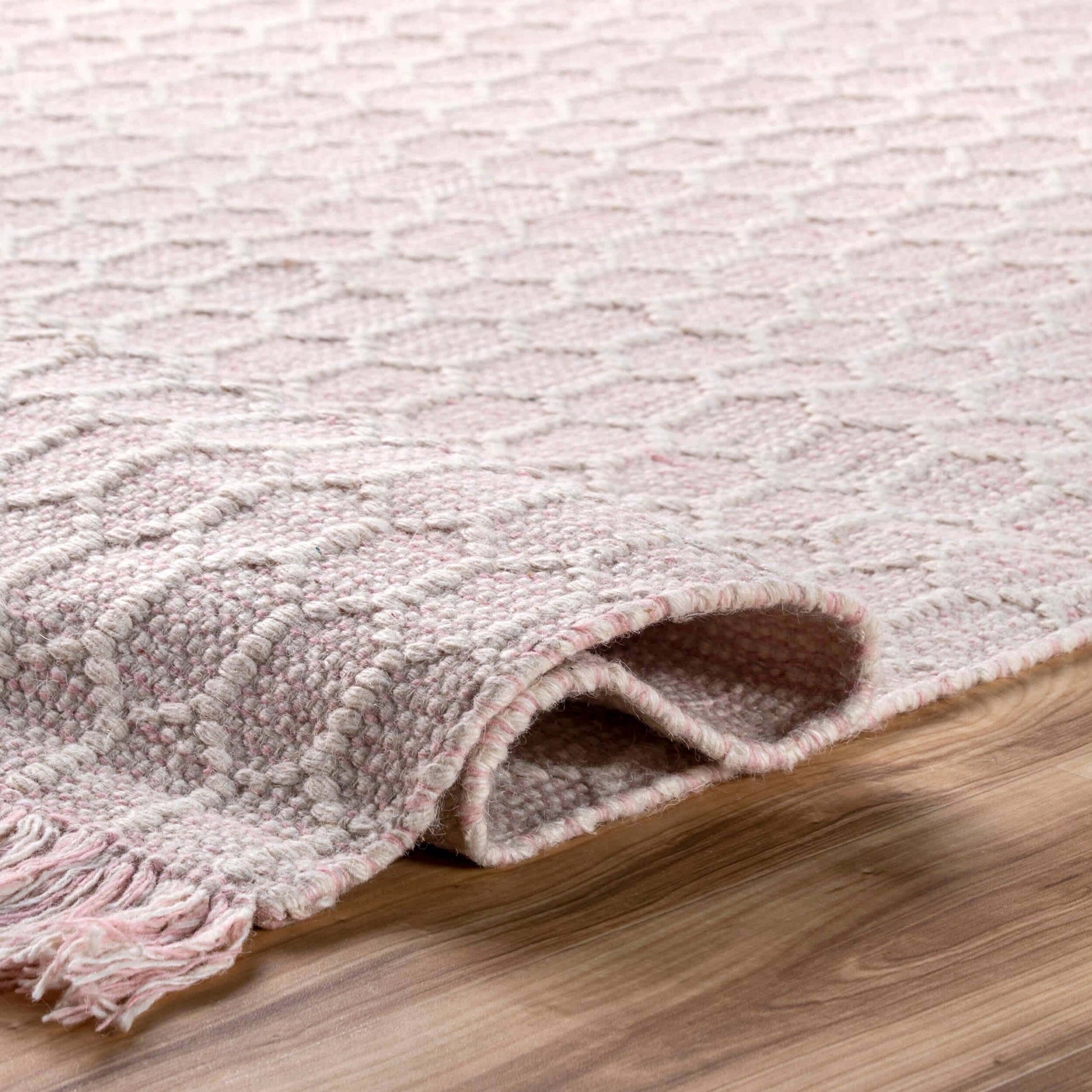 Pink Honeycomb Area Rug with Tassels