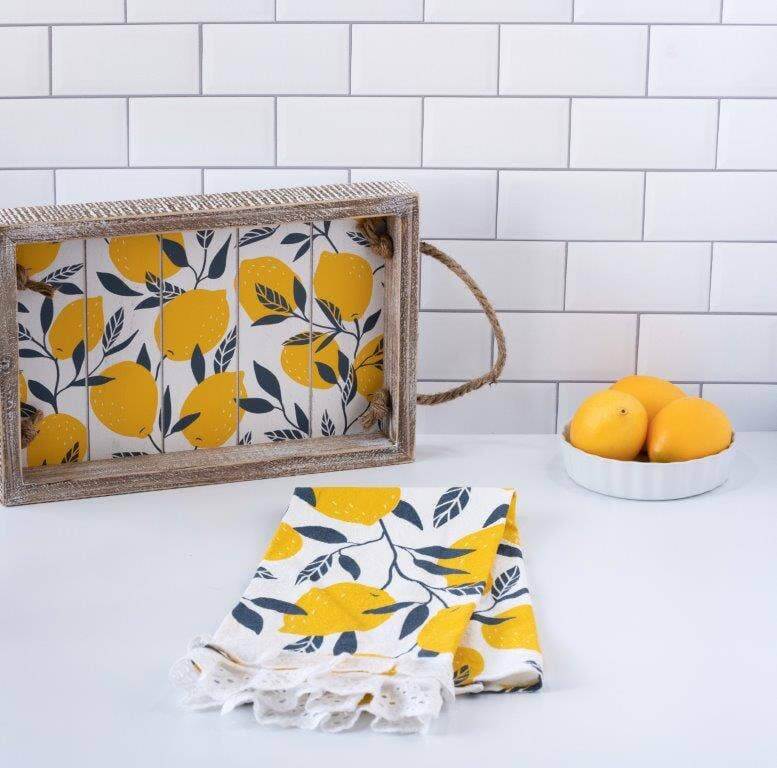 Kitchen Tea Towel - Lemons with Ruffle - 17x24 - Adams & Co.