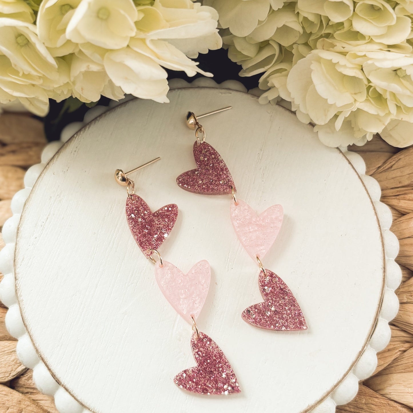 Adorable Pink Acrylic Heart Drop Earrings