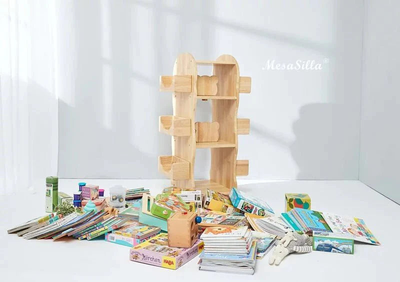 Estantería giratoria de madera maciza Mesasilla para niños - Biblioteca para el hogar de 360 ​​grados