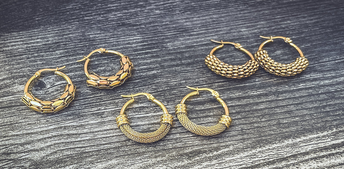 Magnifique ensemble de 3 paires de boucles d'oreilles créoles en or