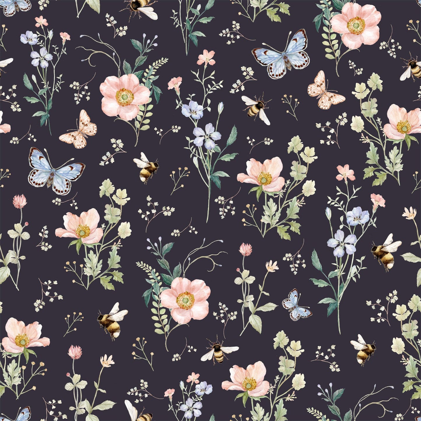 Cosette Wallpaper by Clara McAllister - Sample 1 foot by 1 foot / Navy - Loomwell Home Goods