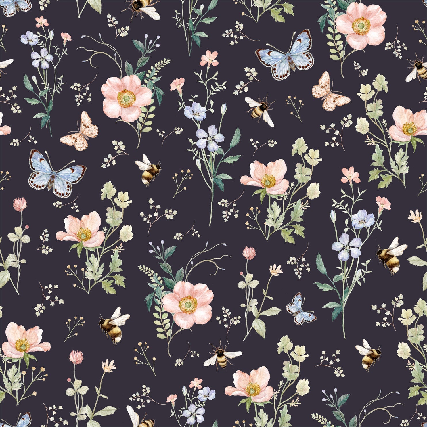 Cosette Wallpaper by Clara McAllister - Sample 1 foot by 1 foot / Navy - Loomwell Home Goods