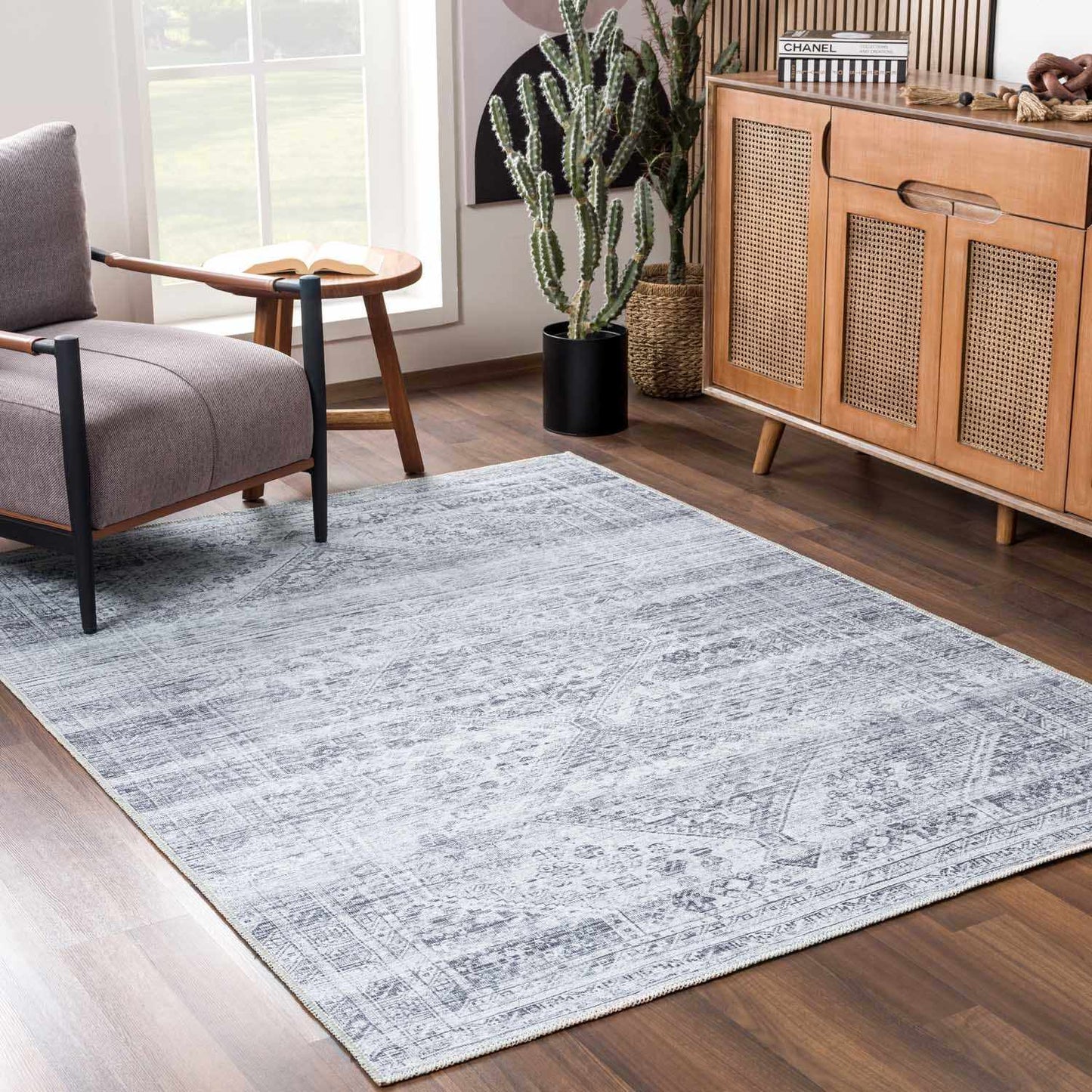Barny Cream & Gray Washable Rug