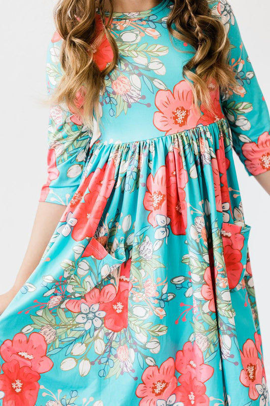 Blue Floral Twirl Dress - Mila & Rose ®