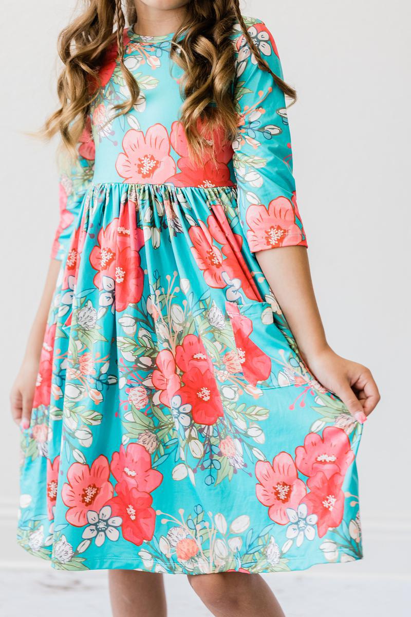 Blue Floral Twirl Dress - Mila & Rose ®