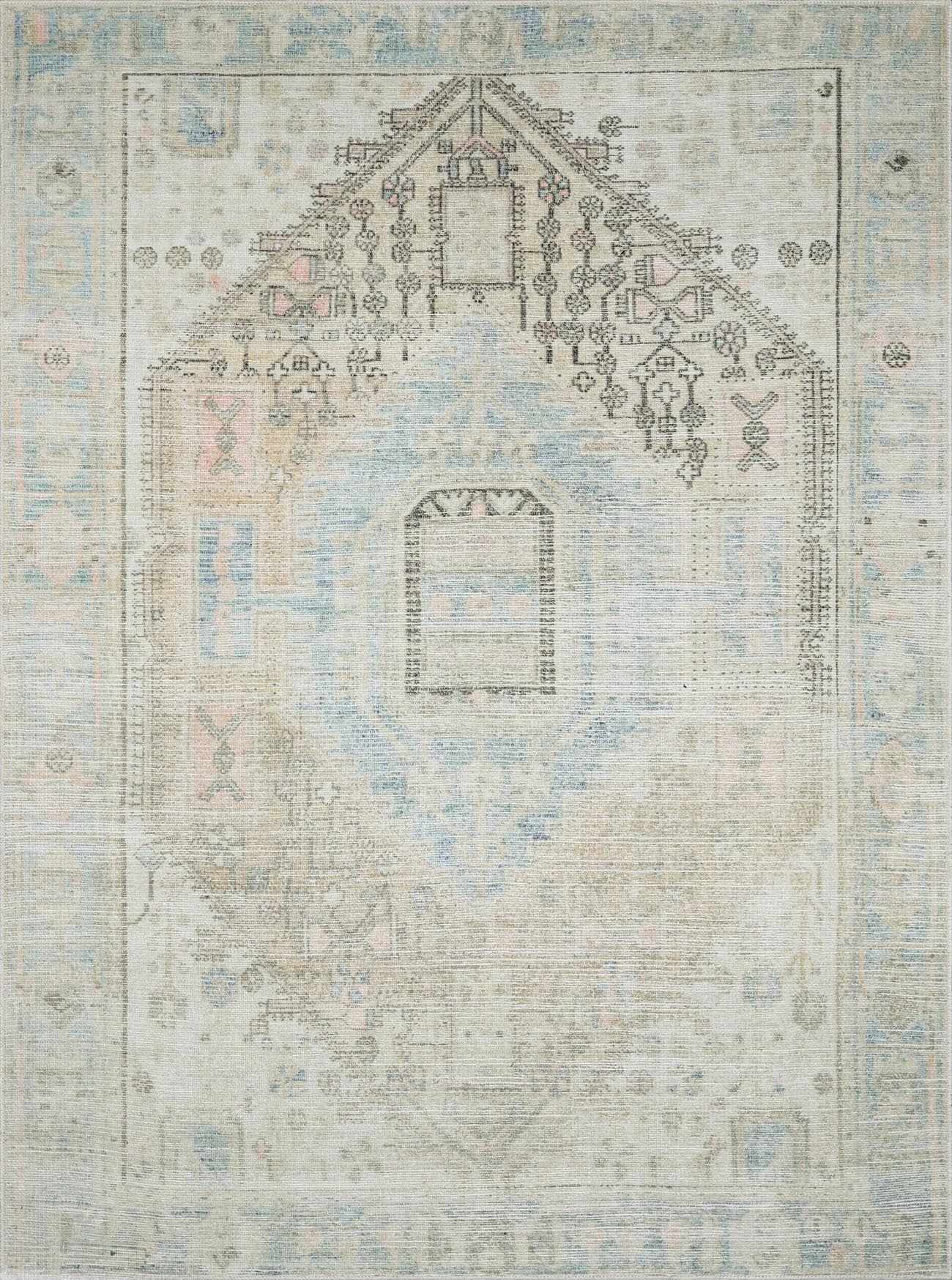 Light Brown and Blue Baloy Washable Area Rug - Boutique Rugs
