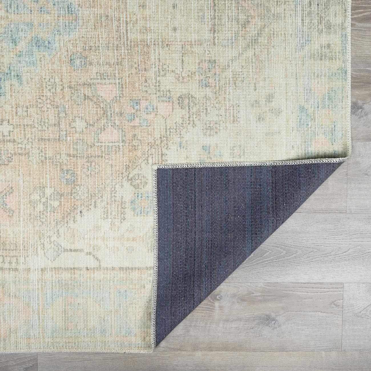 Light Brown and Blue Baloy Washable Area Rug - Boutique Rugs