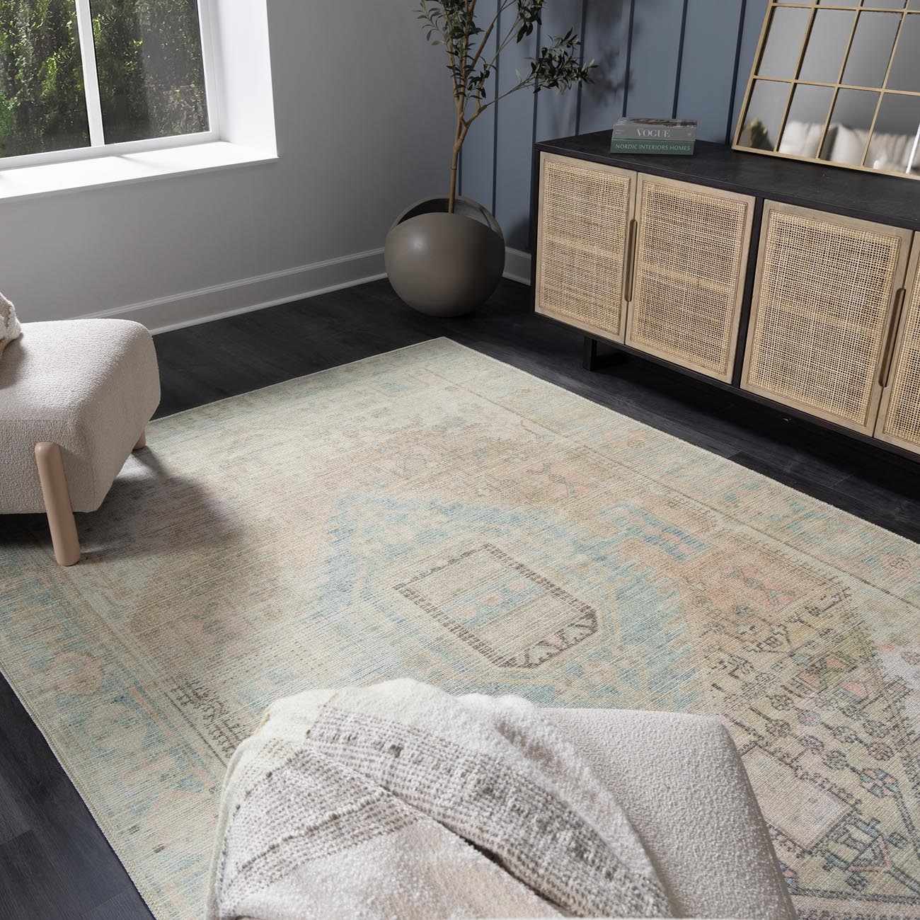 Light Brown and Blue Baloy Washable Area Rug - Boutique Rugs