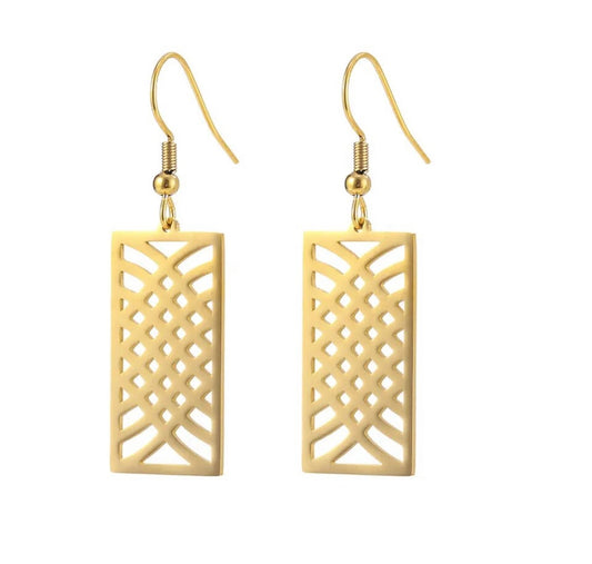 Hermosos aretes geométricos de acero inoxidable dorado o plateado