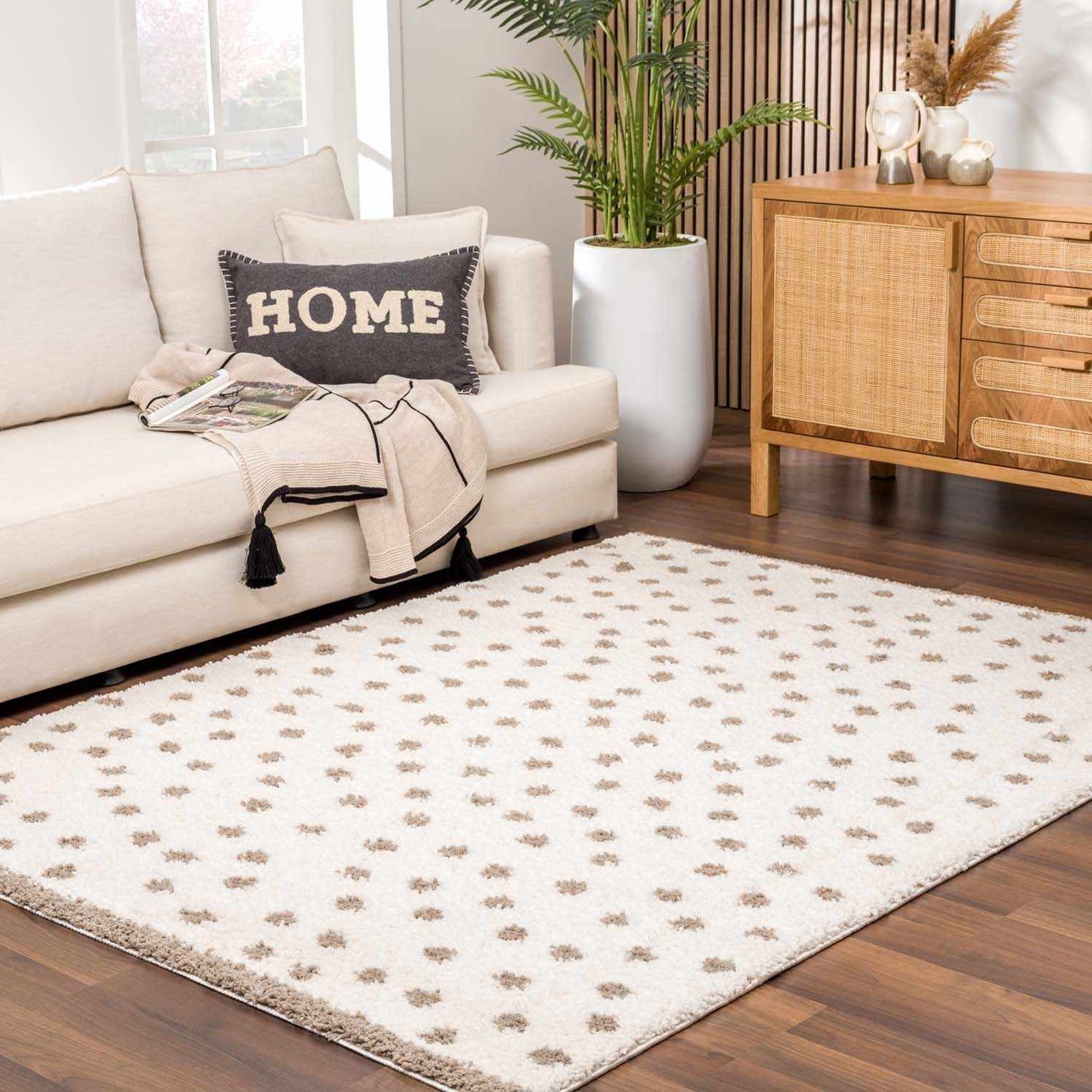 Chaia Dotted Cream & Brown Plush Rug - 5’3’’ x 7’ Rectangle - Boutique Rugs