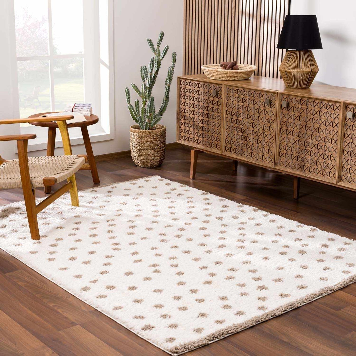 Chaia Dotted Cream & Brown Plush Rug