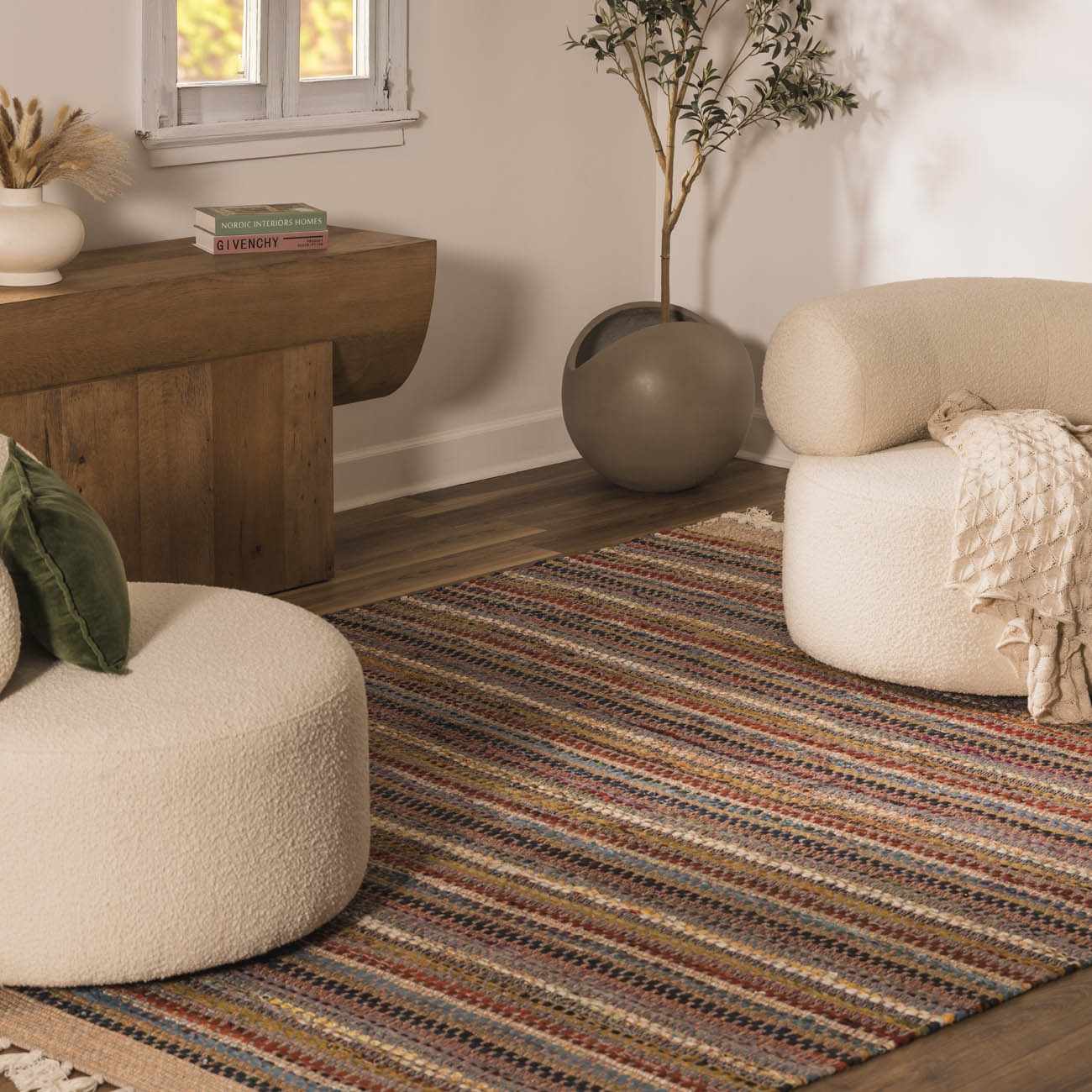 Multicolor Stripe Cotton Area Rug - Boutique Rugs