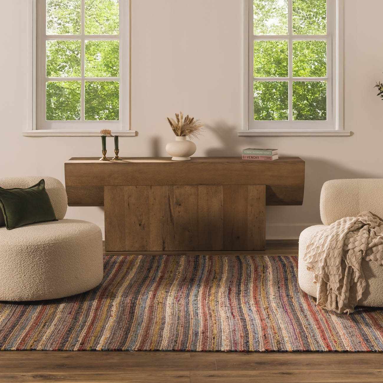 Multicolor Stripe Cotton Area Rug - Boutique Rugs