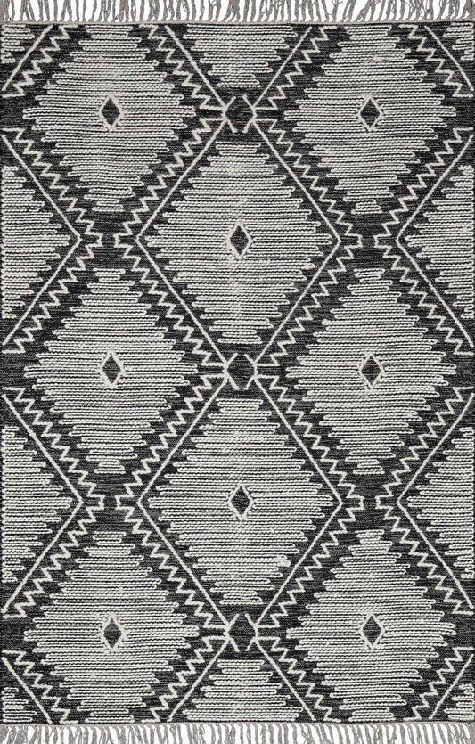 Black Trellis Cotton Wool Blend Area Rug - Boutique Rugs