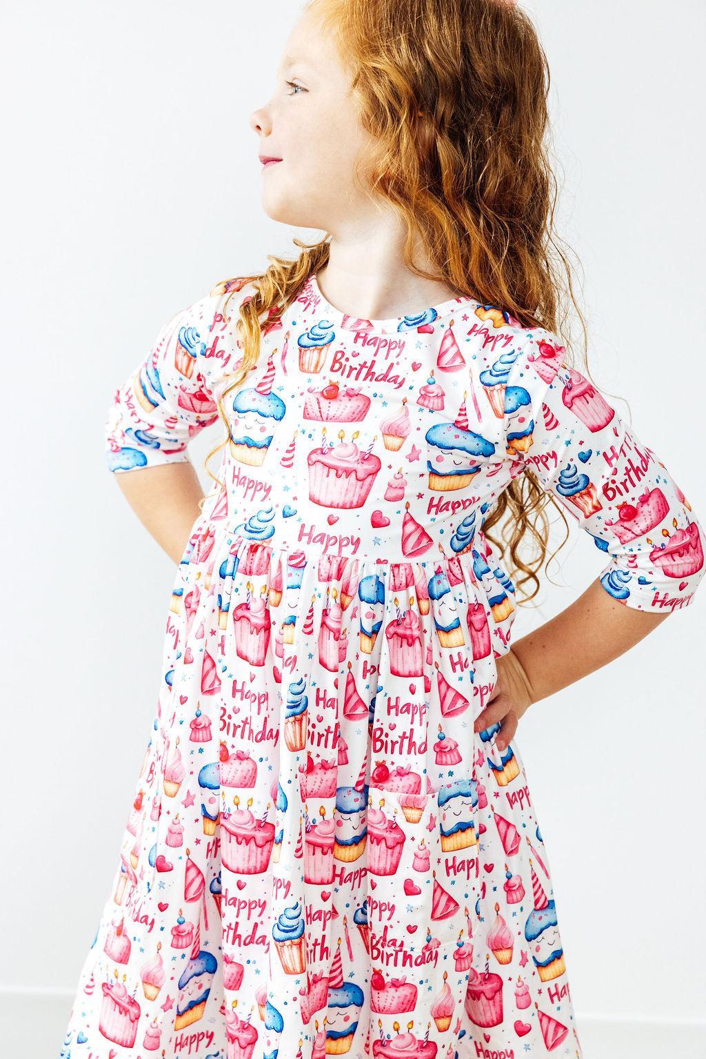 Birthday Girl 3/4 Sleeve Pocket Twirl Dress - Mila & Rose ®