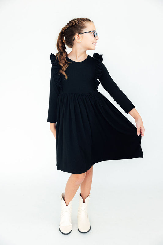 Black L/S Ruffle Twirl Dress - Mila & Rose ®