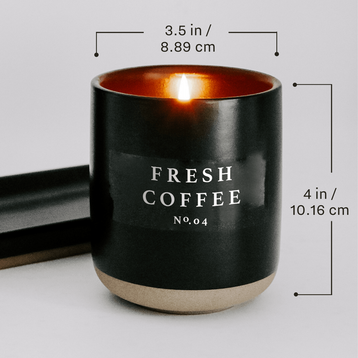 Bougie au soja au café frais - Pot en grès noir - 12 oz 