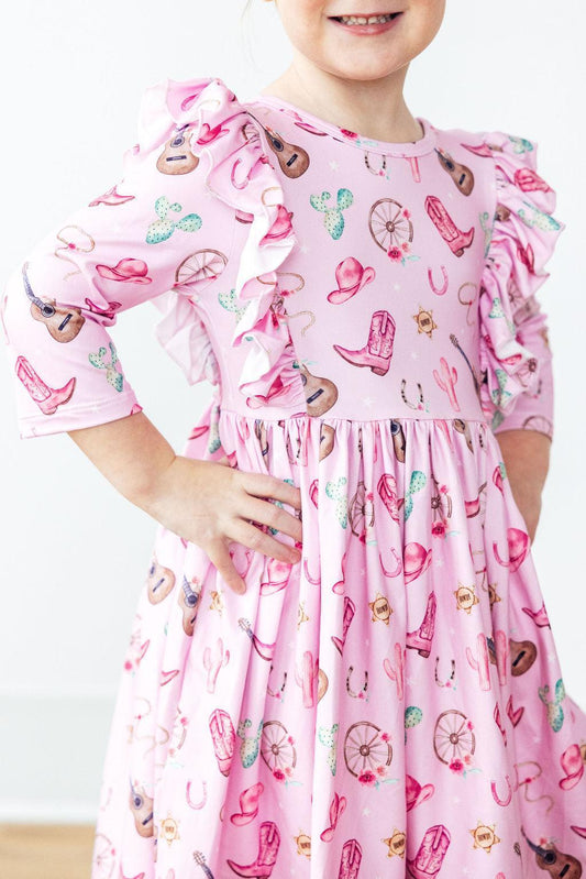 Boot Scootin’ 3/4 Sleeve Ruffle Twirl Dress - Mila & Rose ®