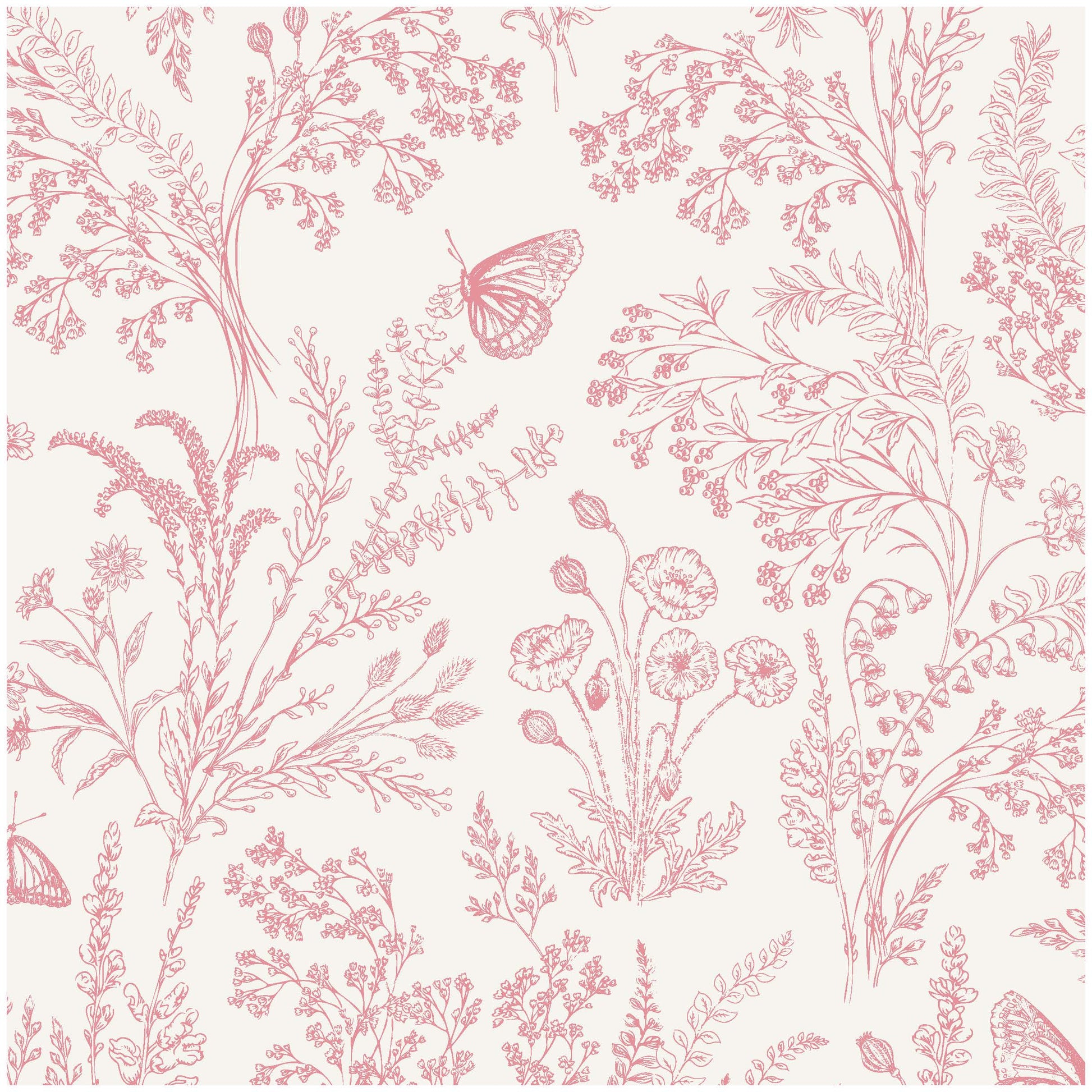 Bronwyn Wallpaper by Anna Black Creative - Sample 1 foot by 1 foot / White and Pink - Loomwell Home Goods