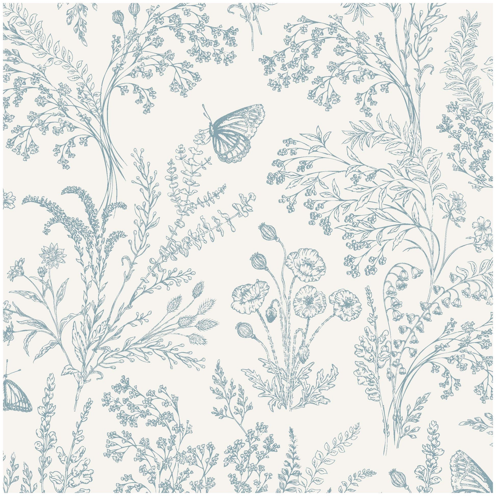Bronwyn Wallpaper by Anna Black Creative - Sample 1 foot by 1 foot / White and Light Blue - Loomwell Home Goods