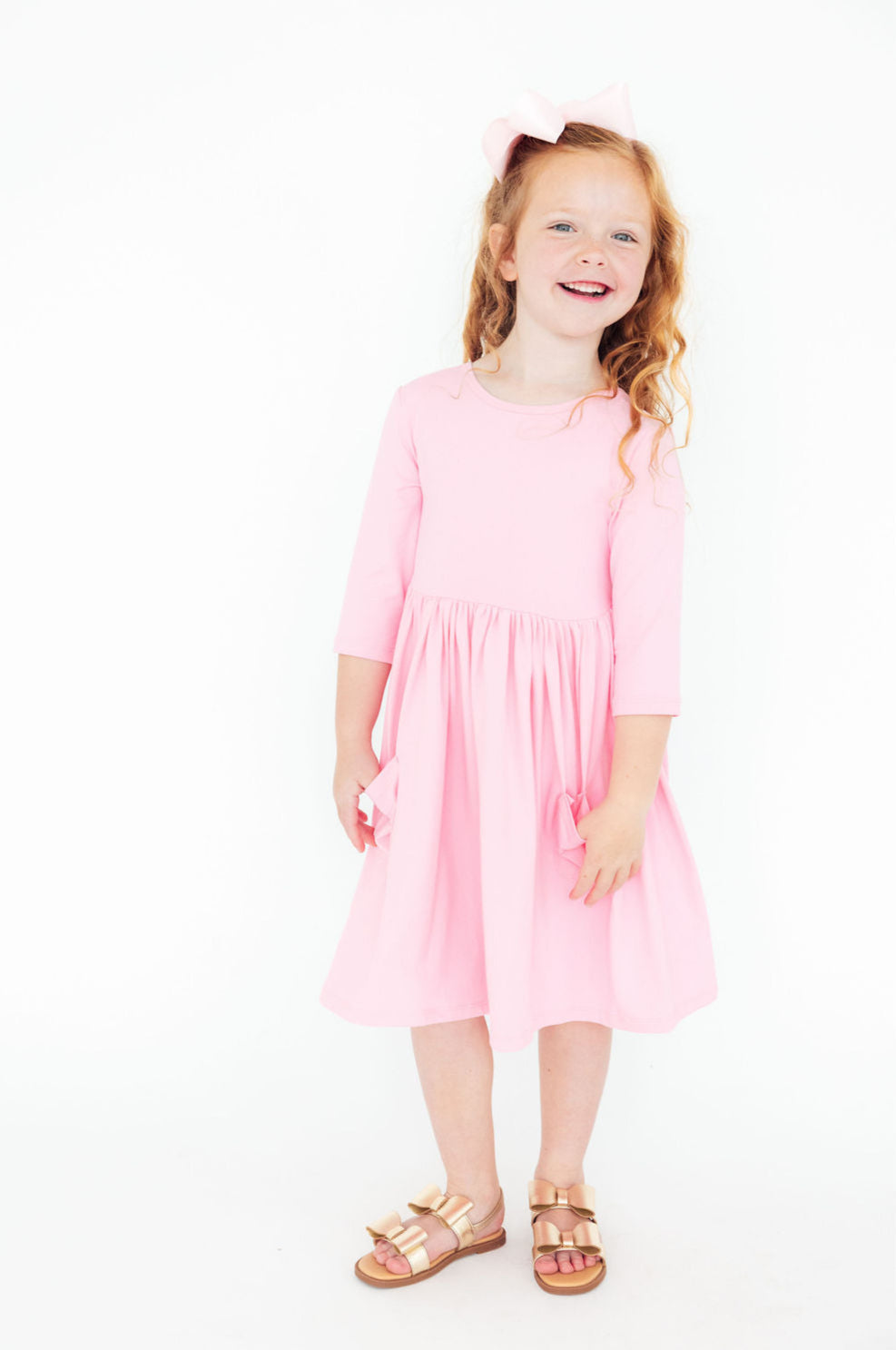 Bubblegum Pink 3/4 Sleeve Pocket Twirl Dress - Mila & Rose ®