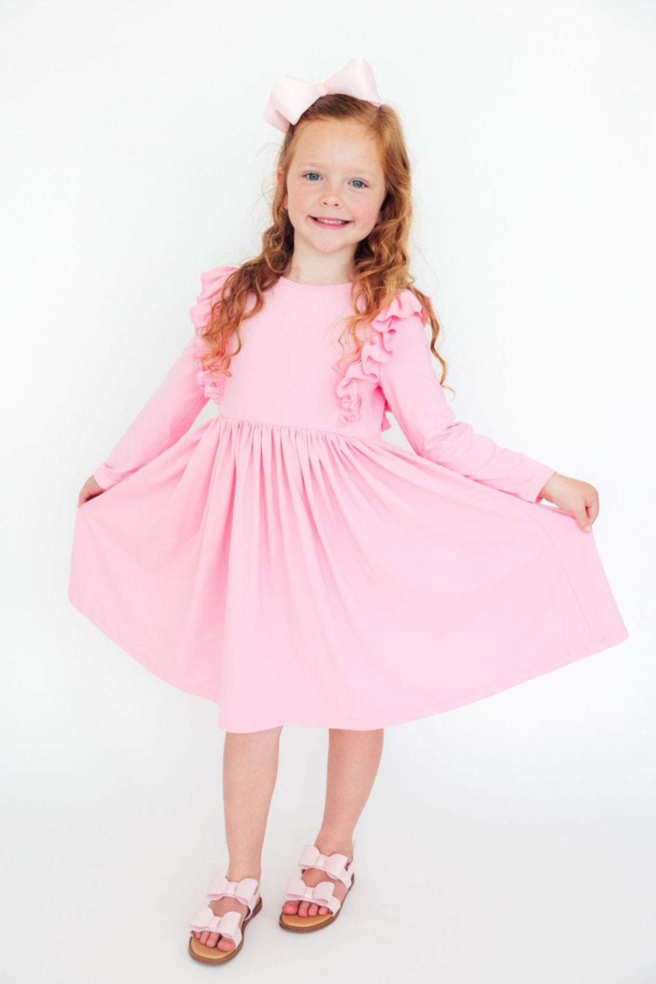 Bubblegum Pink L/S Ruffle Twirl Dress - Mila & Rose ®