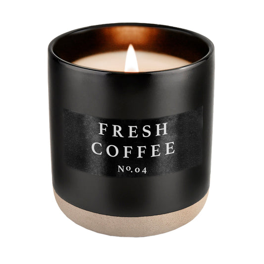 Bougie au soja au café frais - Pot en grès noir - 12 oz 