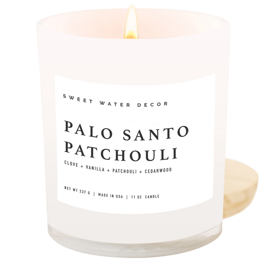 Bougie de soja au patchouli Palo Santo - Pot blanc - 325 ml