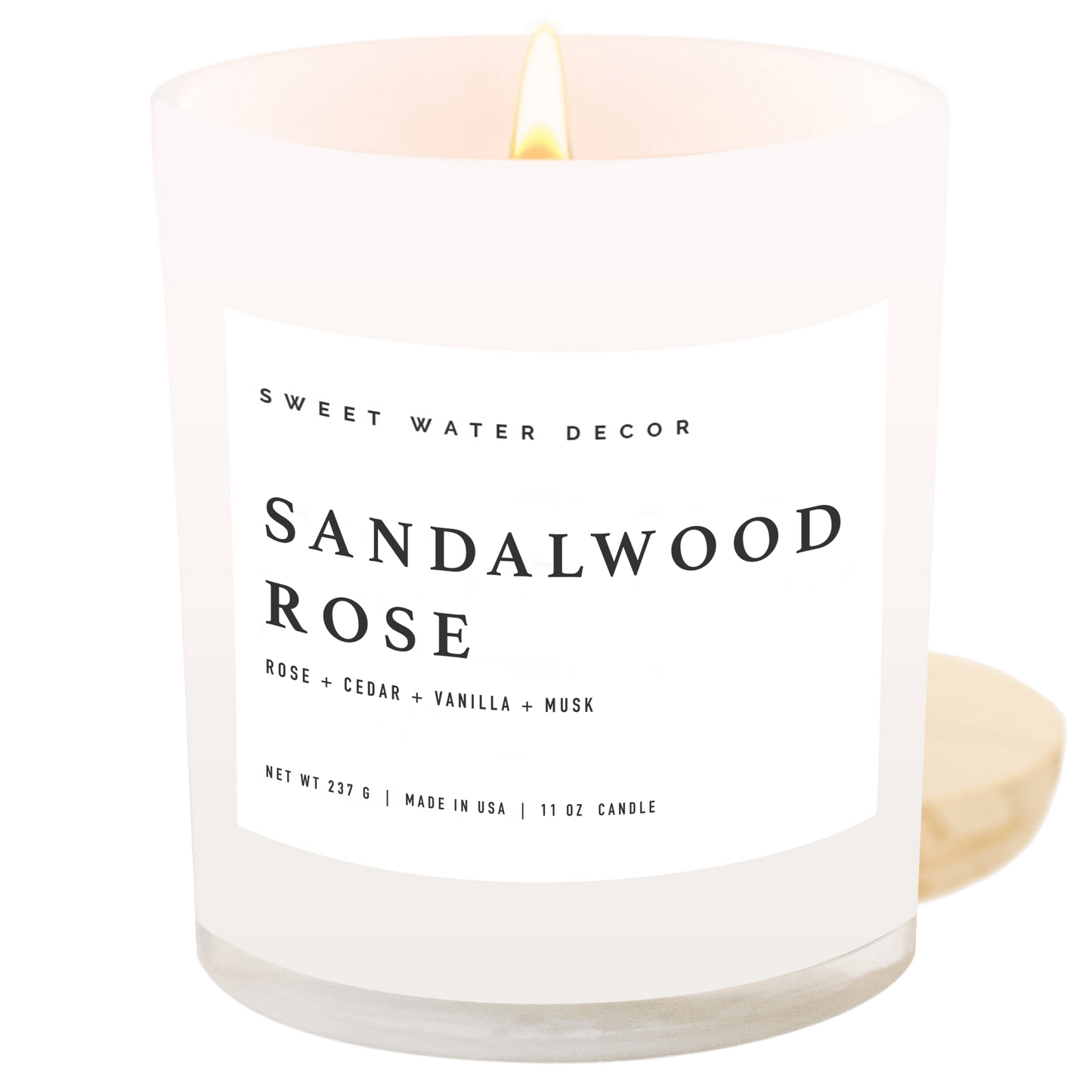 Bougie de soja au bois de santal et à la rose - Pot blanc - 11 oz