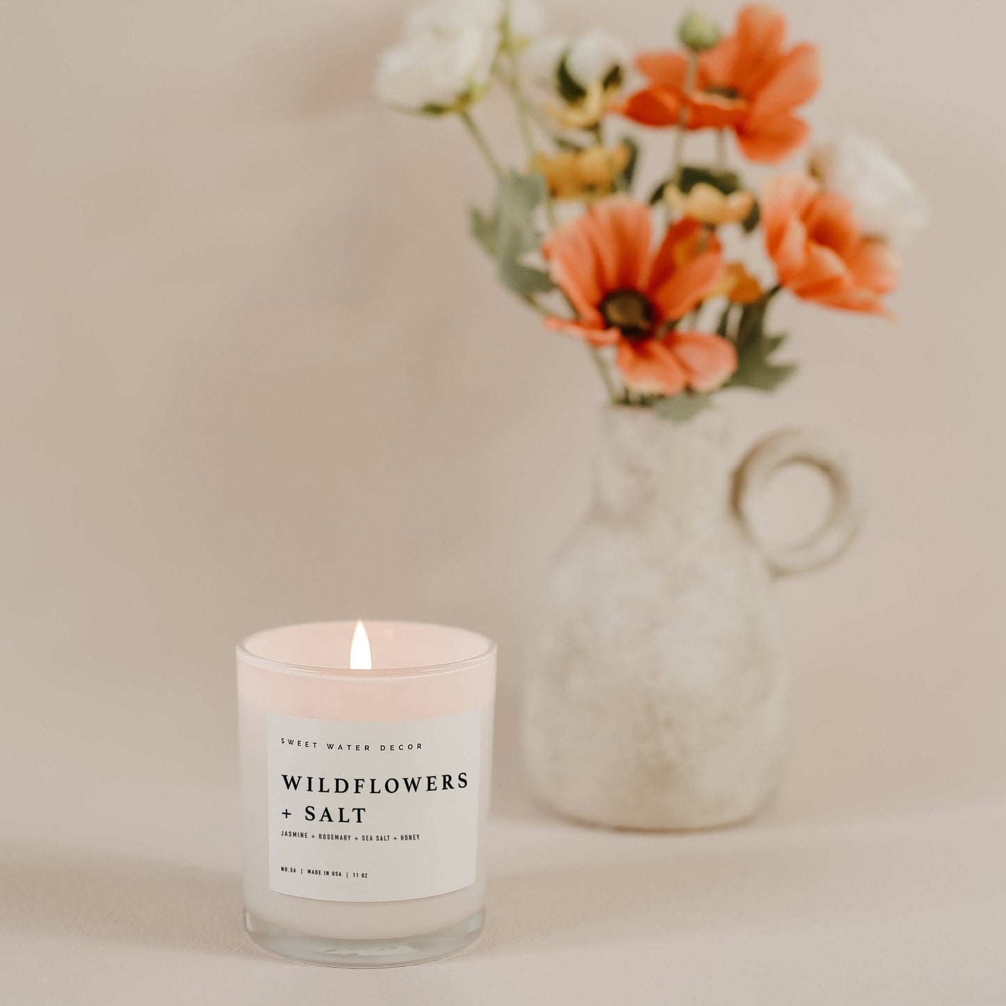 Wildflowers and Salt Soy Candle - White Jar - 11 oz