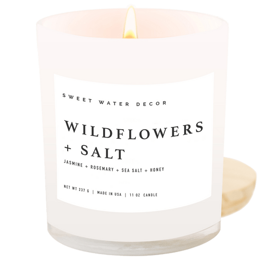 Wildflowers and Salt Soy Candle - White Jar - 11 oz