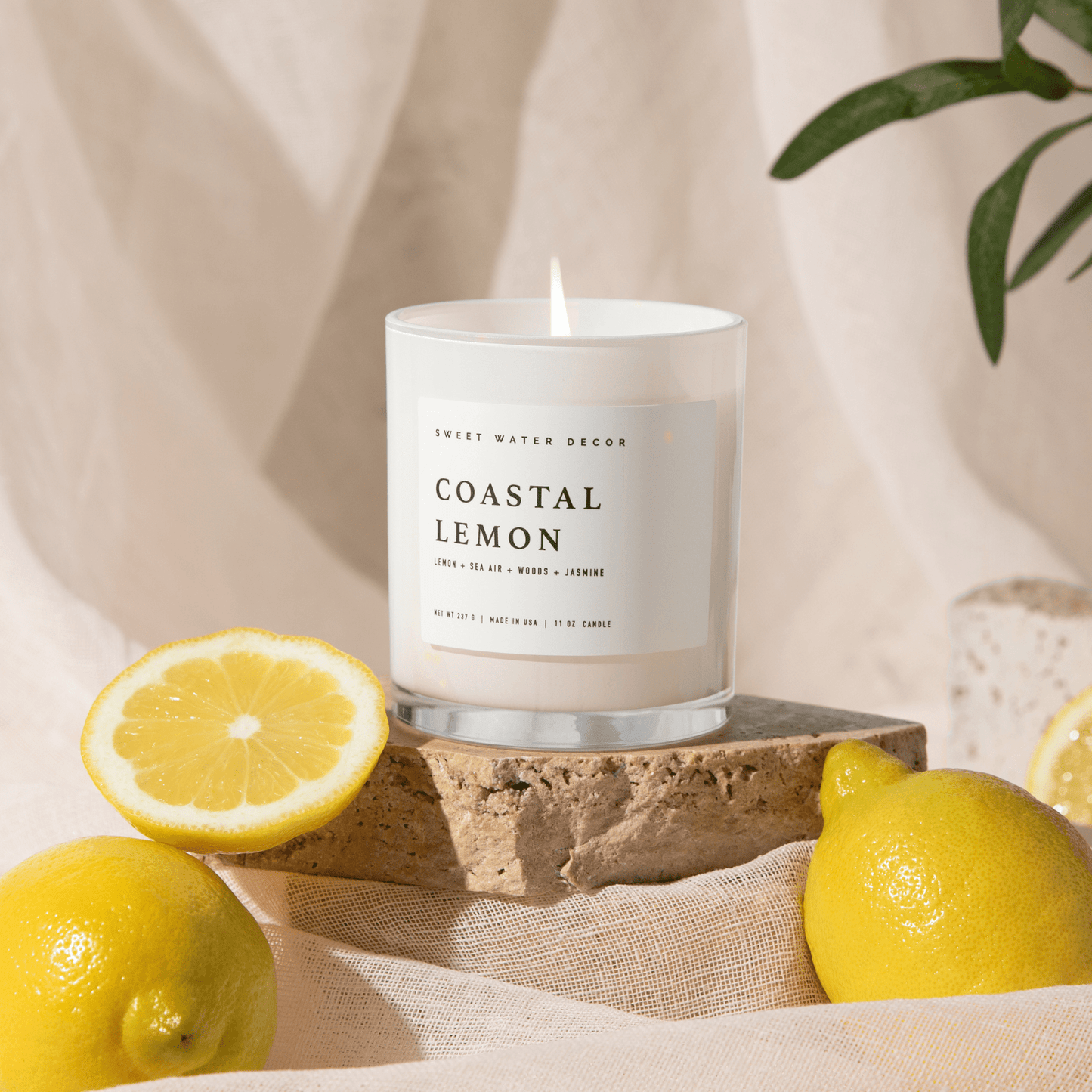 Coastal Lemon Soy Candle - White Jar - 11 oz - Sweet Water Decor