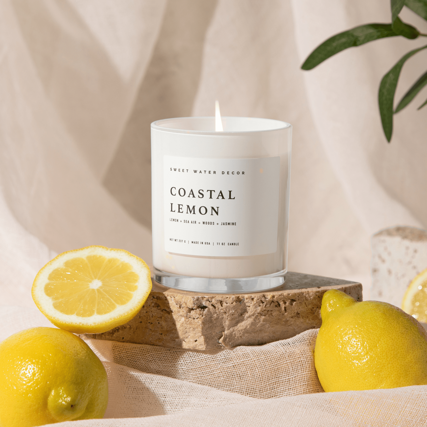 Coastal Lemon Soy Candle - White Jar - 11 oz - Sweet Water Decor