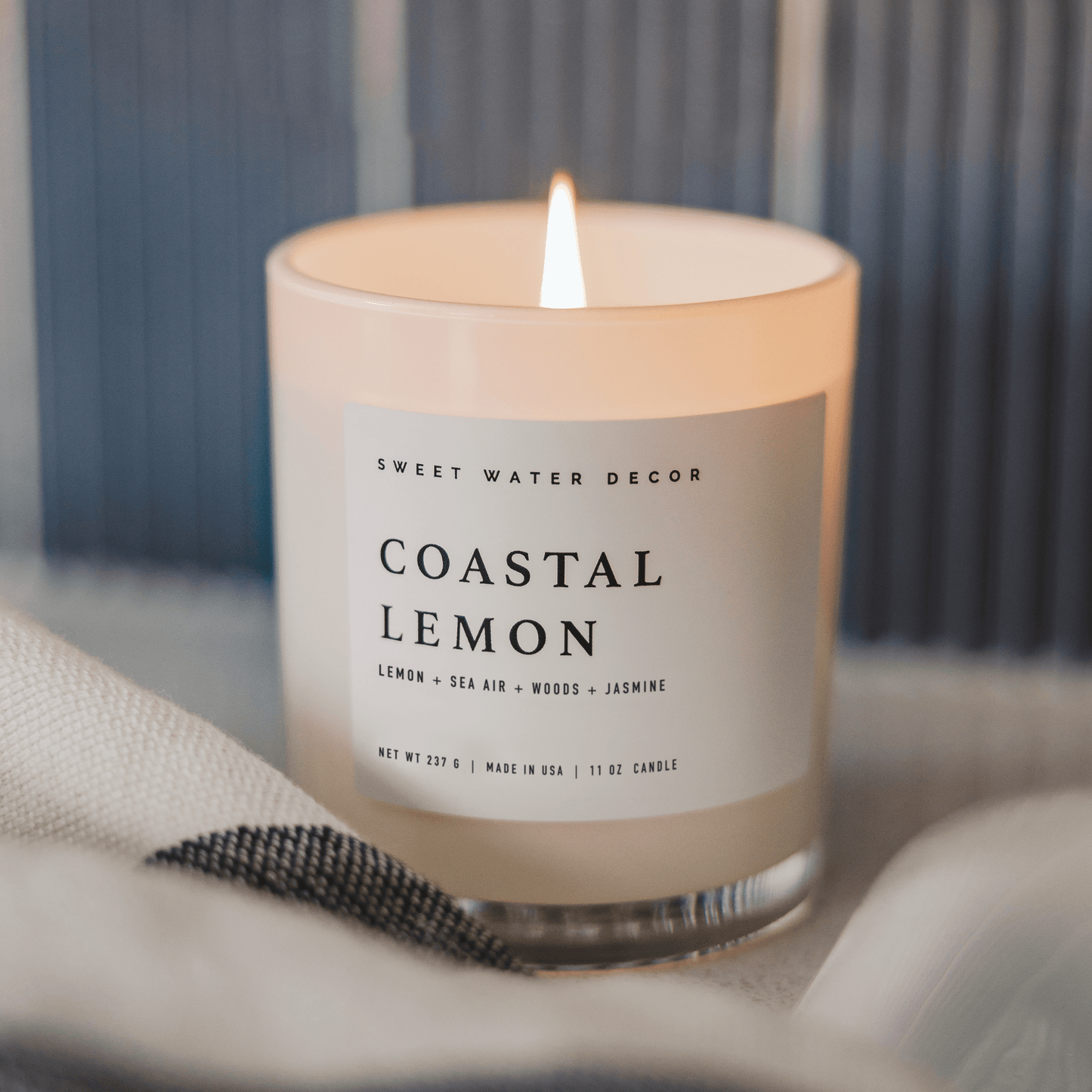Coastal Lemon Soy Candle - White Jar - 11 oz - Sweet Water Decor