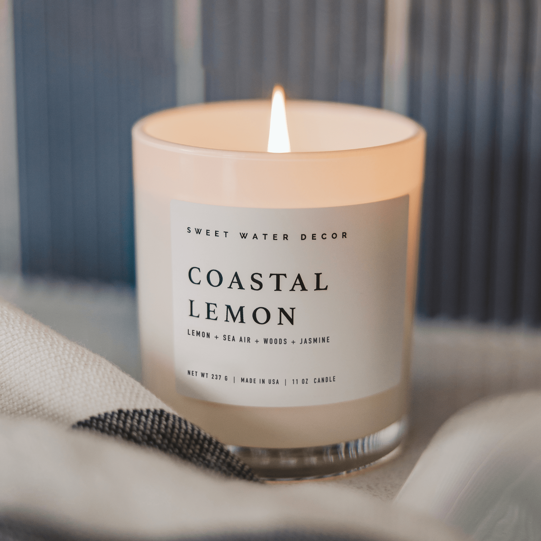 Coastal Lemon Soy Candle - White Jar - 11 oz - Sweet Water Decor